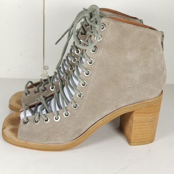 Jeffrey Campbell Women's Cors US7,5 Taupe Suede Square Toe Lace-up Ankle Booties - Picture 2 of 16